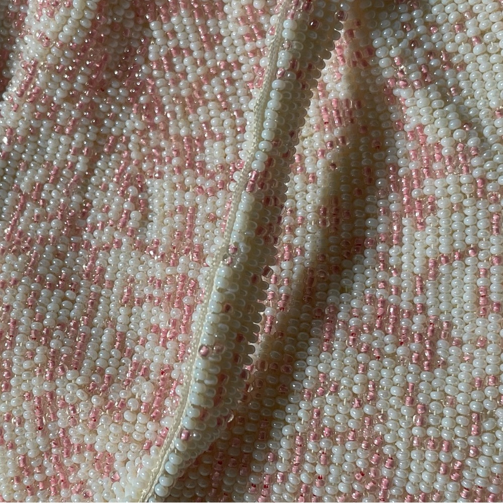 Vintage Made in Japan Glass Beaded Hand Bag - Pink & White - Picture 3 of 7